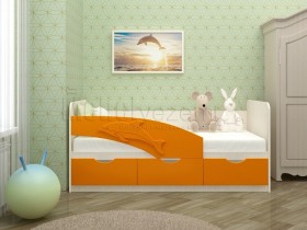 Дельфин-3 Кровать детская 3 ящика без ручек 1.6 Оранжевый глянец в Кормиловке - kormilovka.katalogmebeli.com | фото