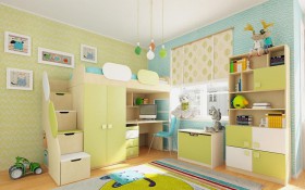 Детская комната Эппл (Зеленый/Белый/корпус Клен) в Кормиловке - kormilovka.katalogmebeli.com | фото 2