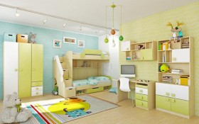 Детская комната Эппл (Зеленый/Белый/корпус Клен) в Кормиловке - kormilovka.katalogmebeli.com | фото 3