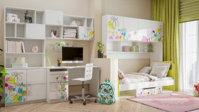 Детская комната Флер (Белый/корпус Выбеленное дерево) в Кормиловке - kormilovka.katalogmebeli.com | фото 2