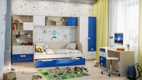 Детская комната Скай Люкс (Синий/Белый/корпус Клен) в Кормиловке - kormilovka.katalogmebeli.com | фото