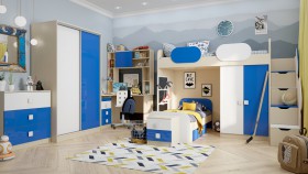 Детская комната Скай Люкс (Синий/Белый/корпус Клен) в Кормиловке - kormilovka.katalogmebeli.com | фото 5
