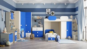 Детская комната Скай Люкс (Синий/Белый/корпус Клен) в Кормиловке - kormilovka.katalogmebeli.com | фото 7