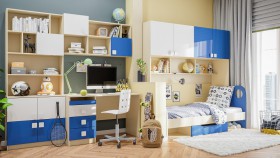 Детская комната Скай Люкс (Синий/Белый/корпус Клен) в Кормиловке - kormilovka.katalogmebeli.com | фото 9