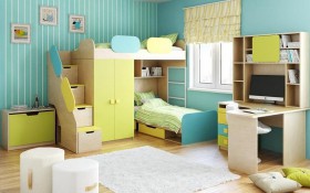 Детская комната Смайли (Желтый/Голубой/Зеленый/корпус Клен) в Кормиловке - kormilovka.katalogmebeli.com | фото 2
