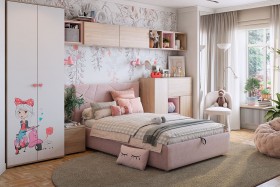 Комплект детской мебели Алина К2 Дуб мария/белый/нежно-розовый велюр в Кормиловке - kormilovka.katalogmebeli.com | фото