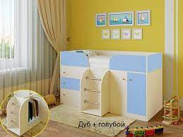 Кровать-чердак Малыш-4 Дуб молочный/Голубой в Кормиловке - kormilovka.katalogmebeli.com | фото