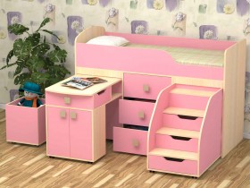 Кровать детская Фея 1.6 Дуб молочный/Розовый в Кормиловке - kormilovka.katalogmebeli.com | фото