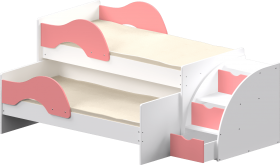 Кровать детская Матрешка выкатная с лестницей  Белый/Розовый в Кормиловке - kormilovka.katalogmebeli.com | фото