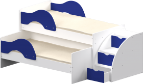 Кровать детская Матрешка выкатная с лестницей Белый/Синий в Кормиловке - kormilovka.katalogmebeli.com | фото