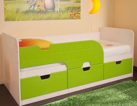 Кровать детская Минима 1,86м с ящиками (дуб атланта/лайм глянец) в Кормиловке - kormilovka.katalogmebeli.com | фото