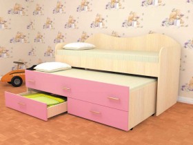 Кровать детская Нимфа двухместная 2.0 Дуб молочный/Розовый в Кормиловке - kormilovka.katalogmebeli.com | фото 1