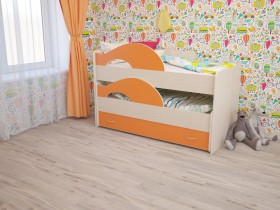 Кровать детская Радуга 1600 Млечный дуб/Оранжевый в Кормиловке - kormilovka.katalogmebeli.com | фото