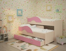 Кровать детская Радуга 1600 Млечный дуб/Розовый в Кормиловке - kormilovka.katalogmebeli.com | фото