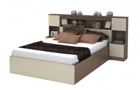 Кровать с прикроватным блоком КР 552 Спальня Basya (шимо темный/шимо светлый) в Кормиловке - kormilovka.katalogmebeli.com | фото