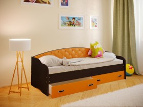 Кровать Софа-7 с мягкой спинкой (800х2000) Венге/Оранжевый в Кормиловке - kormilovka.katalogmebeli.com | фото
