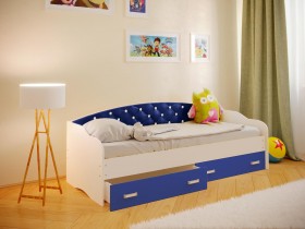 Кровать Софа-7 с мягкой спинкой со стразами (800х1900) Белый/Синий в Кормиловке - kormilovka.katalogmebeli.com | фото