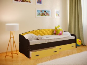 Кровать Софа-8 с мягкой спинкой (900х1900) Венге/Желтый в Кормиловке - kormilovka.katalogmebeli.com | фото