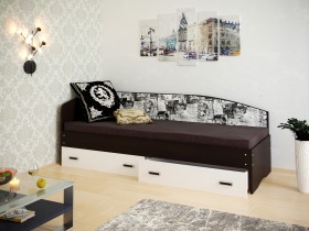 Кровать Софа-9 с мягкой спинкой с рисунком Милана (900х1900) Венге/Белый в Кормиловке - kormilovka.katalogmebeli.com | фото