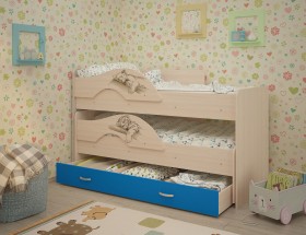 Кровать выкатная Радуга-Сафари детская 1600 Млечный дуб/Голубой в Кормиловке - kormilovka.katalogmebeli.com | фото