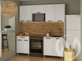 Кухня Кьяра 2.0 м с окапом (белый/карбон фарфор/26мм/дуб вотан) в Кормиловке - kormilovka.katalogmebeli.com | фото