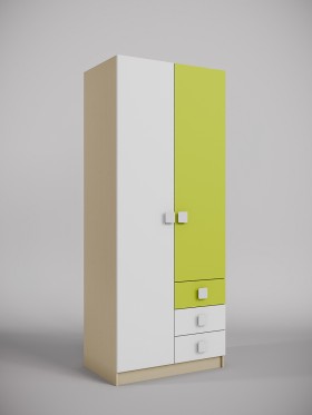 Шкаф 2-х створчатый с ящиками Эппл (Зеленый/Белый/корпус Клен) в Кормиловке - kormilovka.katalogmebeli.com | фото