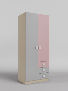 Шкаф 2-х створчатый с ящиками Грэйси (Розовый/Серый/корпус Клен) в Кормиловке - kormilovka.katalogmebeli.com | фото