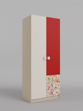 Шкаф 2-х створчатый с ящиками Ретвит (Бежевый/Красный/корпус Клен) в Кормиловке - kormilovka.katalogmebeli.com | фото