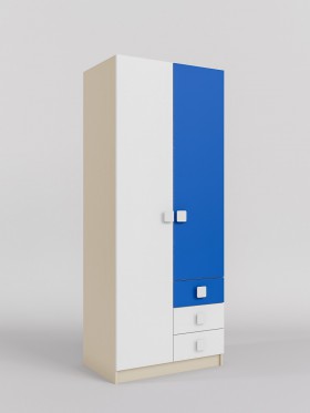 Шкаф 2-х створчатый с ящиками Скай (Синий/Белый/корпус Клен) в Кормиловке - kormilovka.katalogmebeli.com | фото