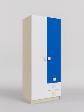 Шкаф 2-х створчатый с ящиками Скай люкс (Синий/Белый/корпус Клен) в Кормиловке - kormilovka.katalogmebeli.com | фото