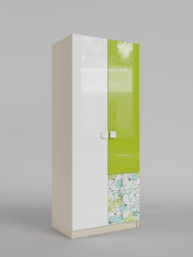 Шкаф 2-х створчатый с ящиками Твит (Белый/Зеленый/корпус Клен) в Кормиловке - kormilovka.katalogmebeli.com | фото