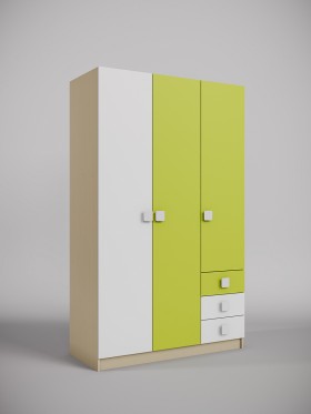 Шкаф 3-х створчатый с ящиками Эппл (Зеленый/Белый/корпус Клен) в Кормиловке - kormilovka.katalogmebeli.com | фото