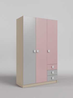 Шкаф 3-х створчатый с ящиками Грэйси (Розовый/Серый/корпус Клен) в Кормиловке - kormilovka.katalogmebeli.com | фото