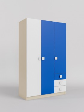 Шкаф 3-х створчатый с ящиками Скай (Синий/Белый/корпус Клен) в Кормиловке - kormilovka.katalogmebeli.com | фото