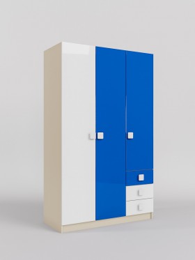Шкаф 3-х створчатый с ящиками Скай люкс (Синий/Белый/корпус Клен) в Кормиловке - kormilovka.katalogmebeli.com | фото 1