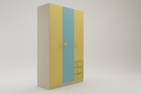 Шкаф 3-х створчатый с ящиками Смайли (Желтый/Голубой/Зеленый/корпус Клен) в Кормиловке - kormilovka.katalogmebeli.com | фото
