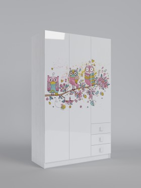 Шкаф 3-х створчатый с ящиками Совушки (Белый/корпус Выбеленное дерево) в Кормиловке - kormilovka.katalogmebeli.com | фото