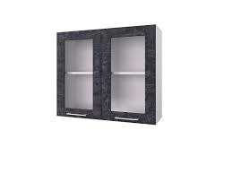 Шкаф 80 с 2-мя витринами Лофт (Камень Арья/корпус Белый) в Кормиловке - kormilovka.katalogmebeli.com | фото