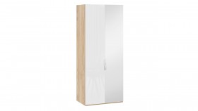 Шкаф для одежды с 1 глухой и 1 зеркальной дверями правый «Эмбер» Яблоня Беллуно/Белый глянец в Кормиловке - kormilovka.katalogmebeli.com | фото