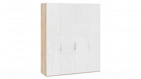 Шкаф для одежды с 4 глухими дверями «Эмбер» Яблоня Беллуно/Белый глянец в Кормиловке - kormilovka.katalogmebeli.com | фото