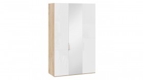 Шкаф комбинированный с 2 глухими и 1 зеркальной дверями правый «Эмбер» Яблоня Беллуно/Белый глянец в Кормиловке - kormilovka.katalogmebeli.com | фото