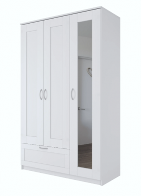 Шкаф трехдверный Сириус с зеркалом и 1 ящиком белый в Кормиловке - kormilovka.katalogmebeli.com | фото