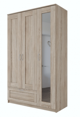 Шкаф трехдверный Сириус с зеркалом и 1 ящиком дуб сонома в Кормиловке - kormilovka.katalogmebeli.com | фото