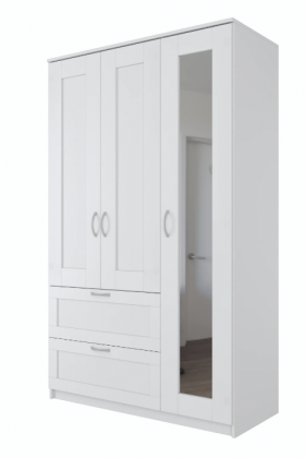 Шкаф трехдверный Сириус с зеркалом и 2 ящиками белый в Кормиловке - kormilovka.katalogmebeli.com | фото