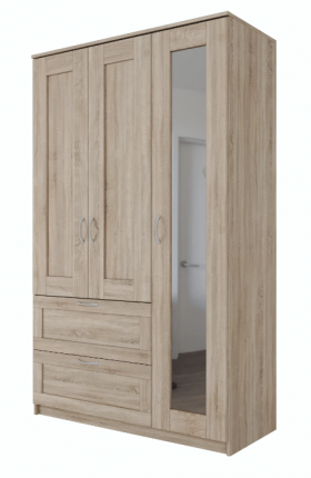 Шкаф трехдверный Сириус с зеркалом и 2 ящиками дуб сонома в Кормиловке - kormilovka.katalogmebeli.com | фото